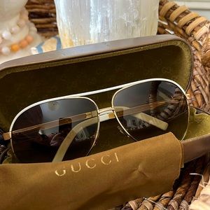 Gucci Gold and White Framed Aviator Sunglasses